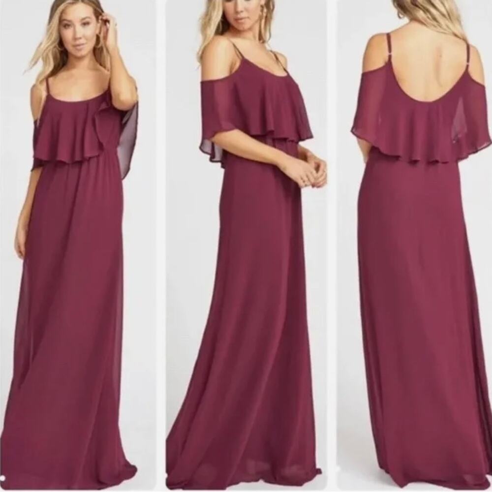 Show Me Your MuMu Caitlin Ruffle Maxi Dress - Merlot Chiffon - Size Small - NWT